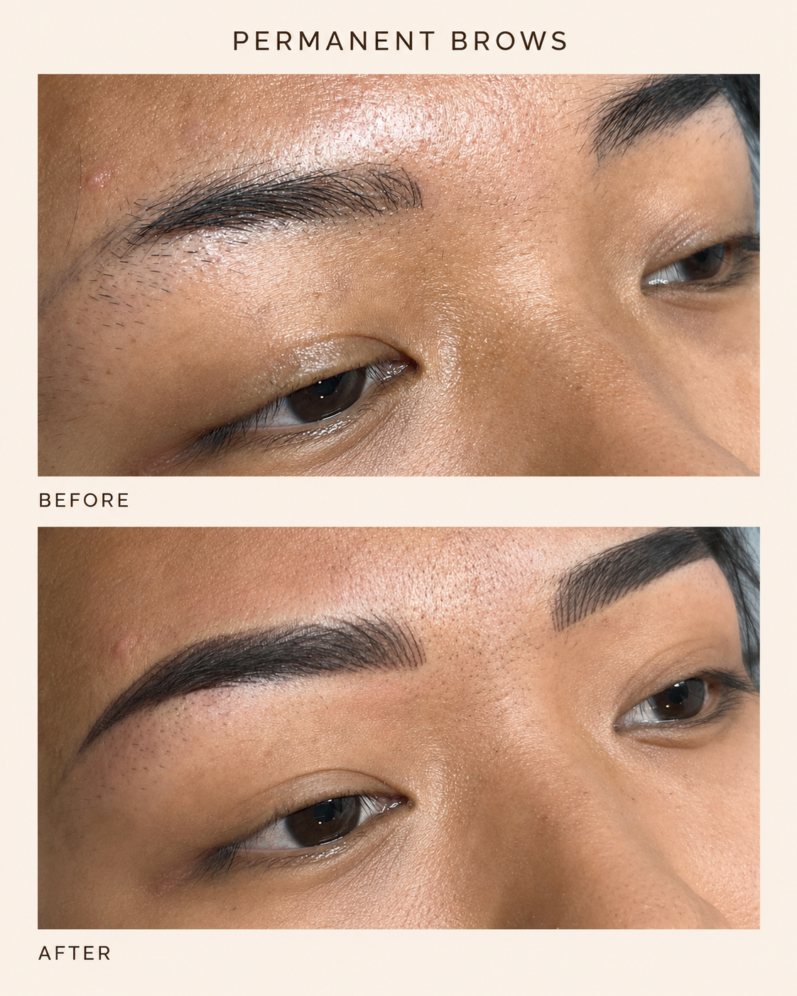 Before and after permanent brows service result