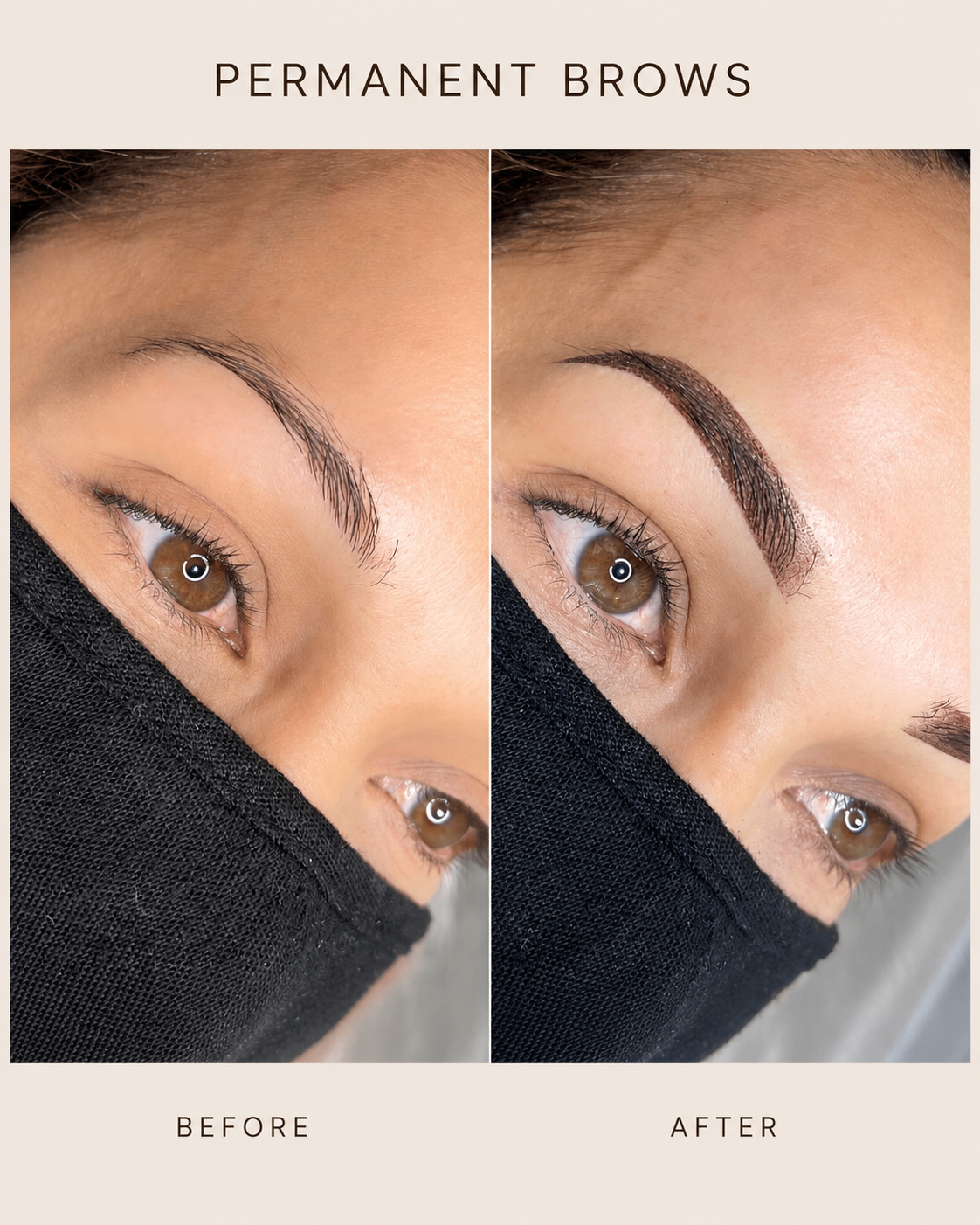 Before and after permanent brows service result