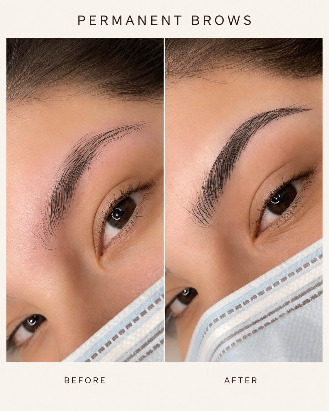 Before and after permanent brows service result