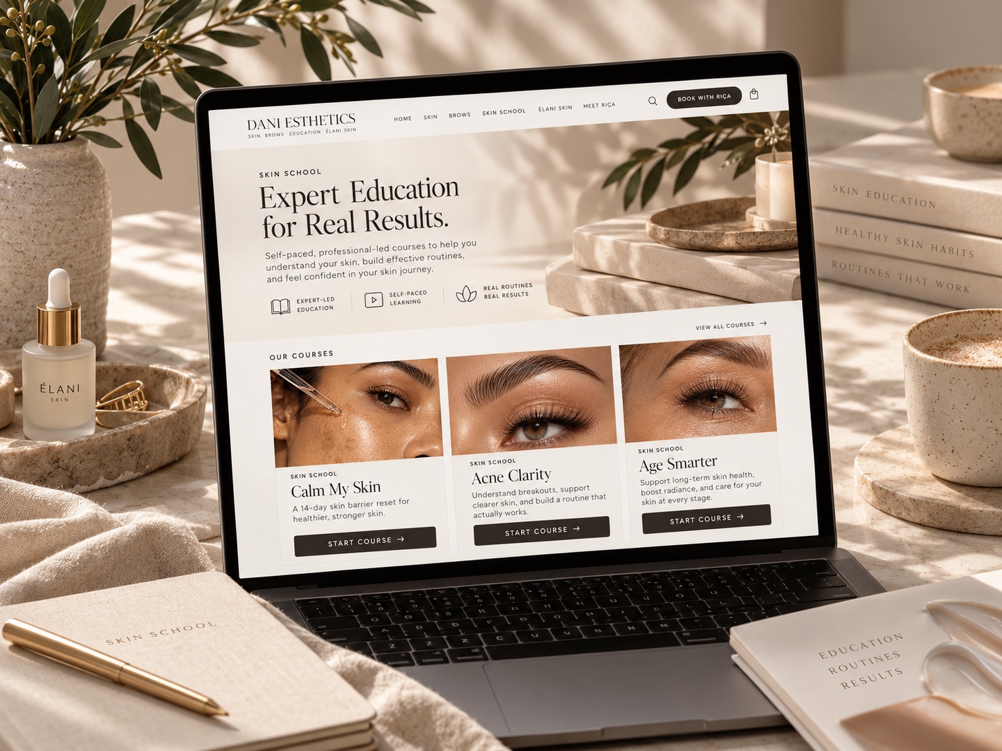 Skin School education displayed on a laptop