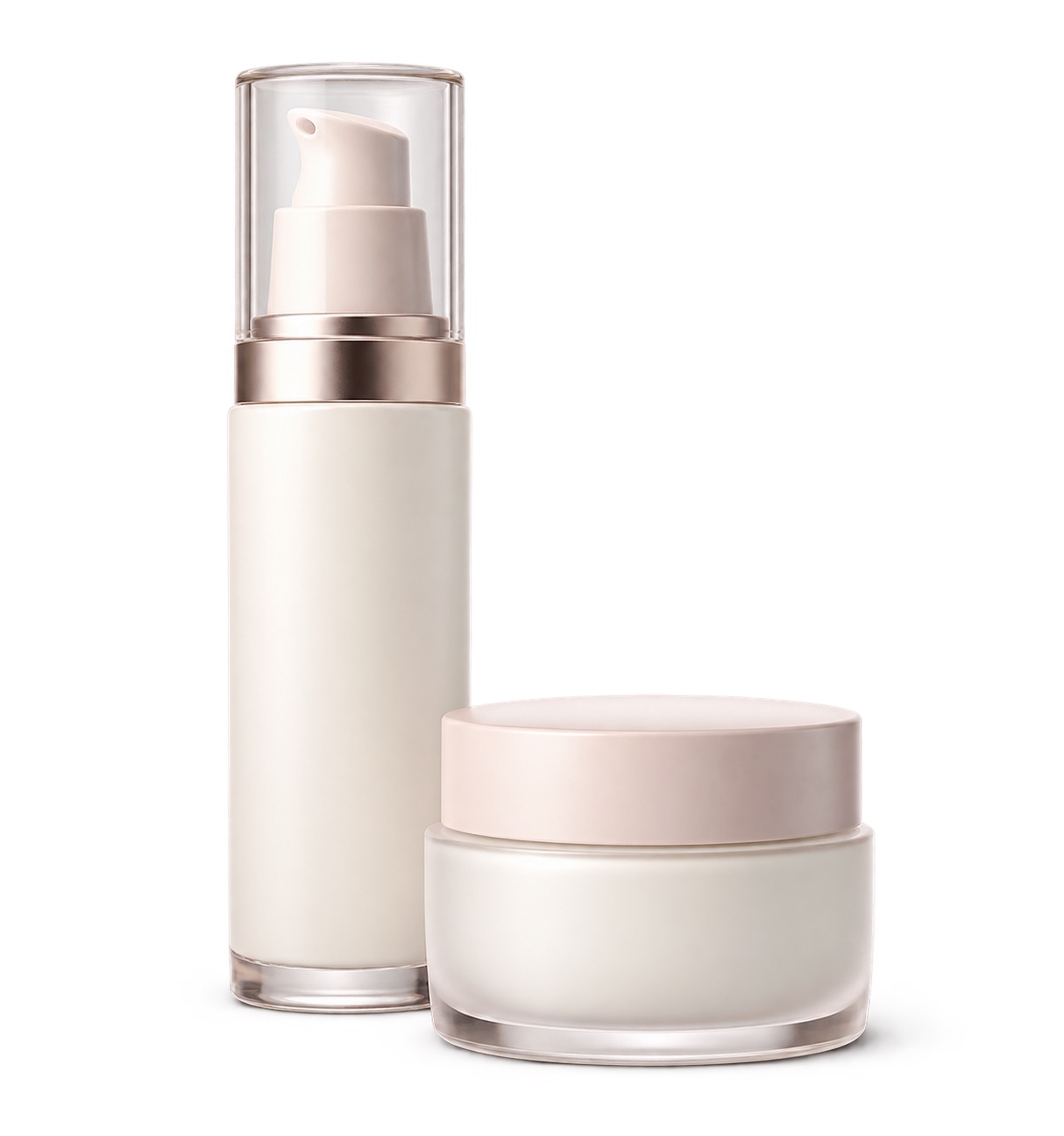 Airless pump and skincare jar representing Dani Esthetics products in development